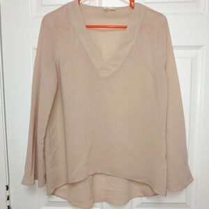Japna Womens Size Medium Beige Hi-Lo Chiffon Blouse